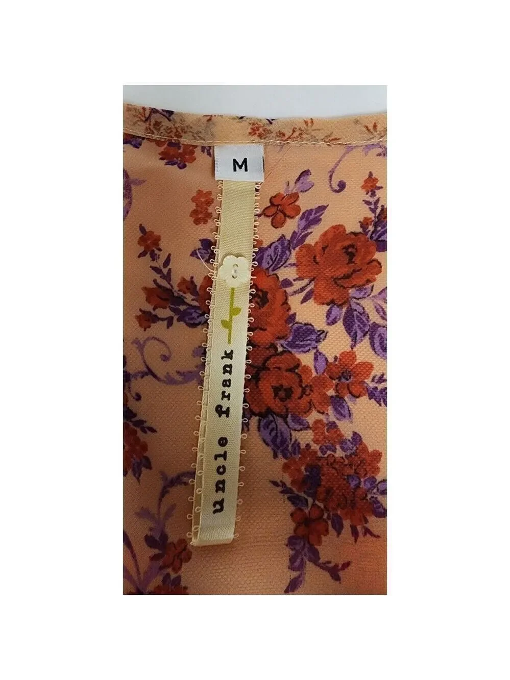 Anthropologie Uncle Frank Embroidered Mesh Overlay Neon Orange Floral Dress Sz M